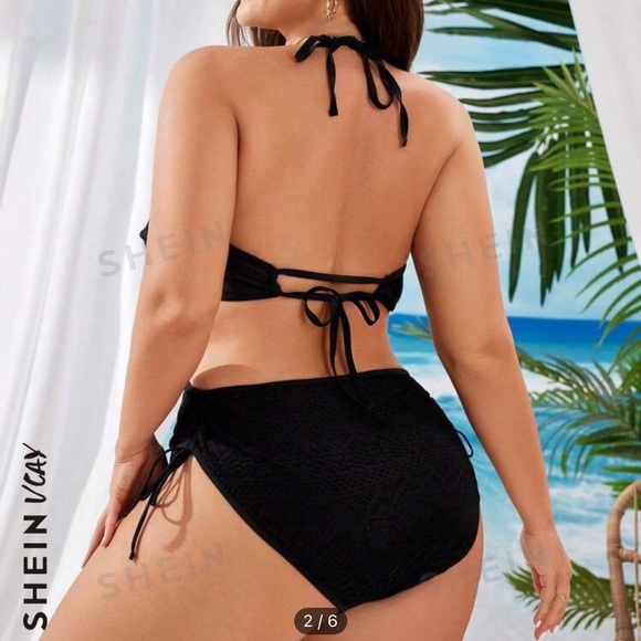 SHEIN VCAY Plus Hollow Out Tie Backless Halter One Piece Swimsuit - Picture 2 of 2